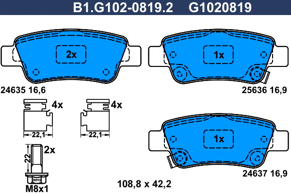 B1.G102-0819.2 GALFER Комплект тормозных колодок, дисковый тормоз (фото 1)