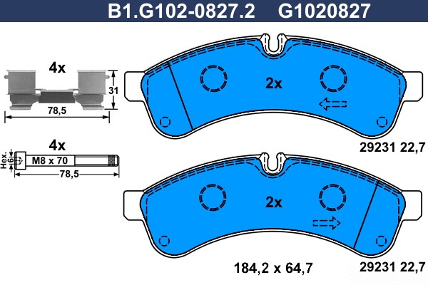 B1.G102-0827.2 GALFER Комплект тормозных колодок, дисковый тормоз (фото 1)