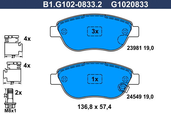 B1.G102-0833.2 GALFER Комплект тормозных колодок, дисковый тормоз (фото 1)