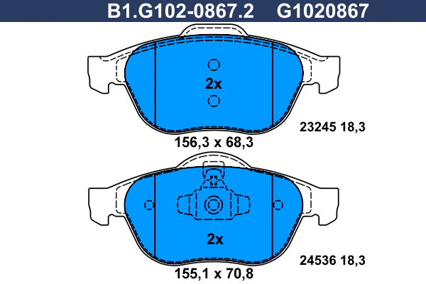B1.G102-0867.2 GALFER Комплект тормозных колодок, дисковый тормоз (фото 1)