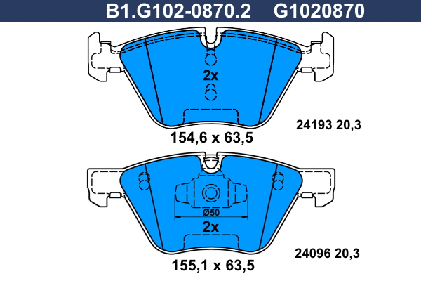 B1.G102-0870.2 GALFER Комплект тормозных колодок, дисковый тормоз (фото 1)