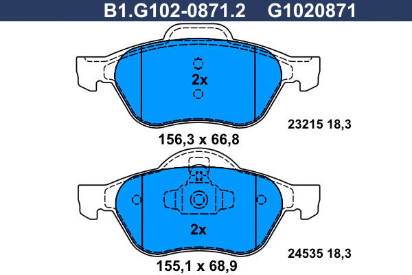 B1.G102-0871.2 GALFER Комплект тормозных колодок, дисковый тормоз (фото 1)
