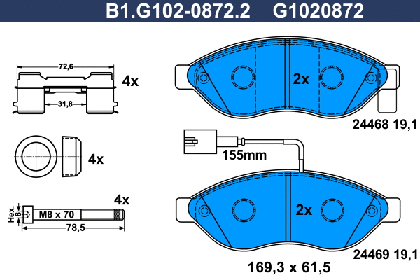 B1.G102-0872.2 GALFER Комплект тормозных колодок, дисковый тормоз (фото 1)