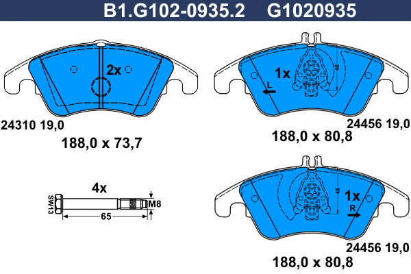 B1.G102-0935.2 GALFER Комплект тормозных колодок, дисковый тормоз (фото 1)