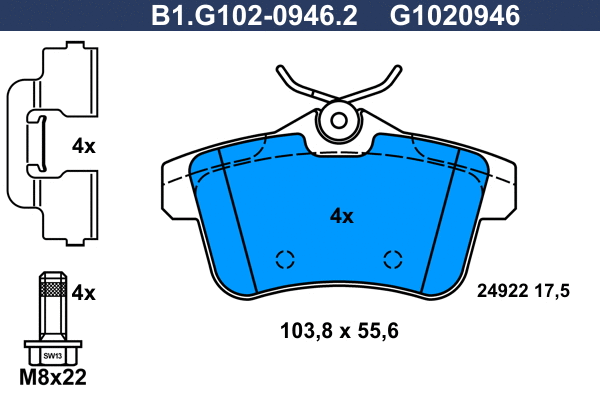 B1.G102-0946.2 GALFER Комплект тормозных колодок, дисковый тормоз (фото 1)