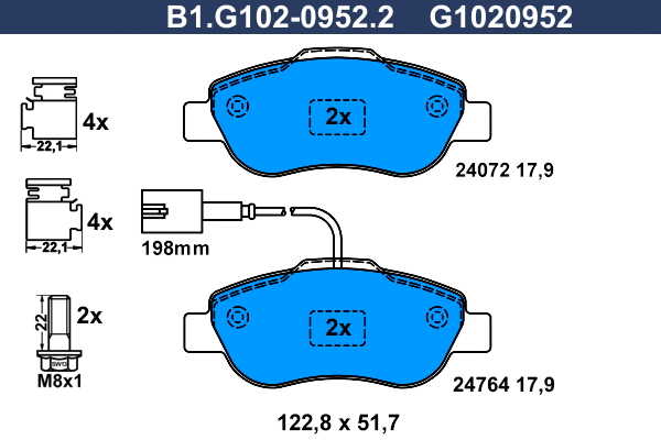 B1.G102-0952.2 GALFER Комплект тормозных колодок, дисковый тормоз (фото 1)