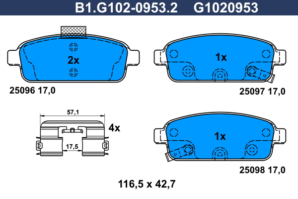 B1.G102-0953.2 GALFER Комплект тормозных колодок, дисковый тормоз (фото 1)