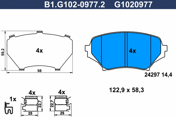 B1.G102-0977.2 GALFER Комплект тормозных колодок, дисковый тормоз (фото 1)
