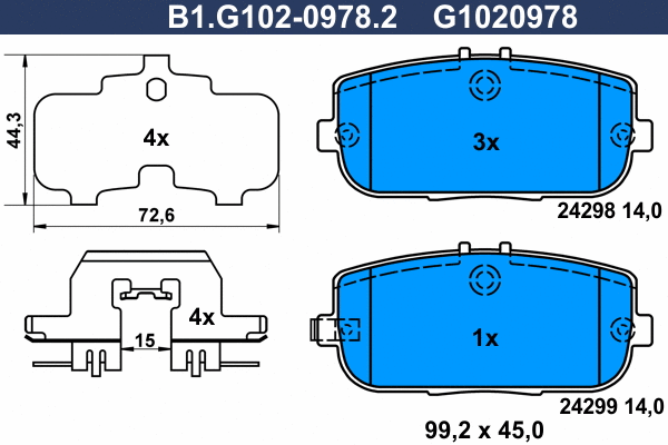 B1.G102-0978.2 GALFER Комплект тормозных колодок, дисковый тормоз (фото 1)