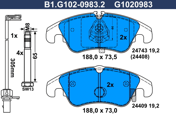 B1.G102-0983.2 GALFER Комплект тормозных колодок, дисковый тормоз (фото 1)