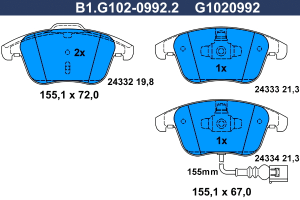 B1.G102-0992.2 GALFER Комплект тормозных колодок, дисковый тормоз (фото 1)