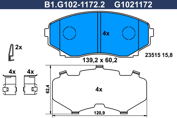 B1.G102-1172.2 GALFER Комплект тормозных колодок, дисковый тормоз (фото 1)
