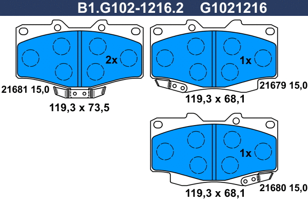 B1.G102-1216.2 GALFER Комплект тормозных колодок, дисковый тормоз (фото 1)