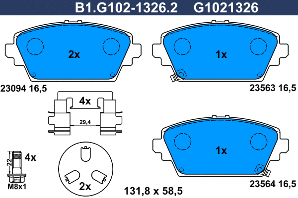 B1.G102-1326.2 GALFER Комплект тормозных колодок, дисковый тормоз (фото 1)