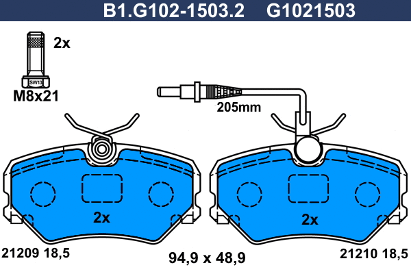 B1.G102-1503.2 GALFER Комплект тормозных колодок, дисковый тормоз (фото 1)