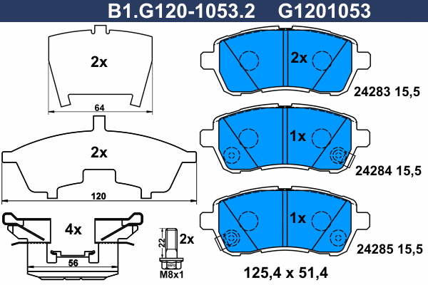 B1.G120-1053.2 GALFER Комплект тормозных колодок, дисковый тормоз (фото 1)