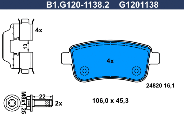 B1.G120-1138.2 GALFER Комплект тормозных колодок, дисковый тормоз (фото 1)