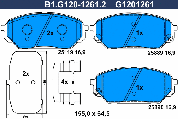 B1.G120-1261.2 GALFER Комплект тормозных колодок, дисковый тормоз (фото 1)