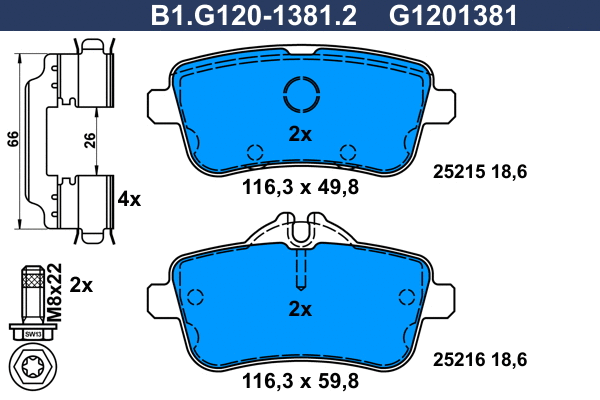 B1.G120-1381.2 GALFER Комплект тормозных колодок, дисковый тормоз (фото 1)