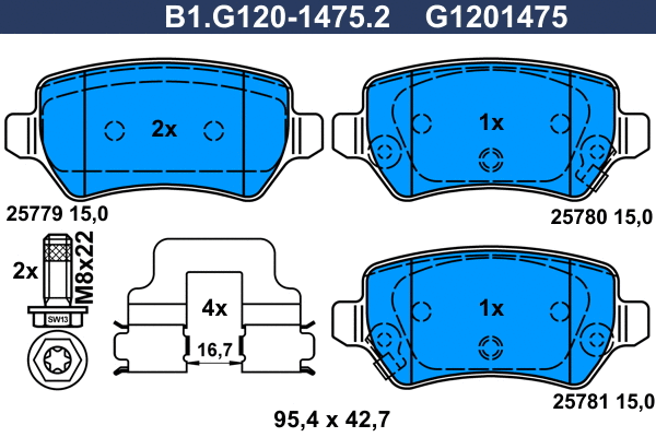 B1.G120-1475.2 GALFER Комплект тормозных колодок, дисковый тормоз (фото 1)