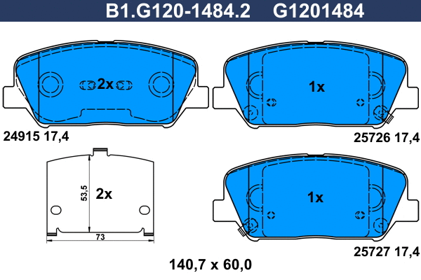 B1.G120-1484.2 GALFER Комплект тормозных колодок, дисковый тормоз (фото 1)
