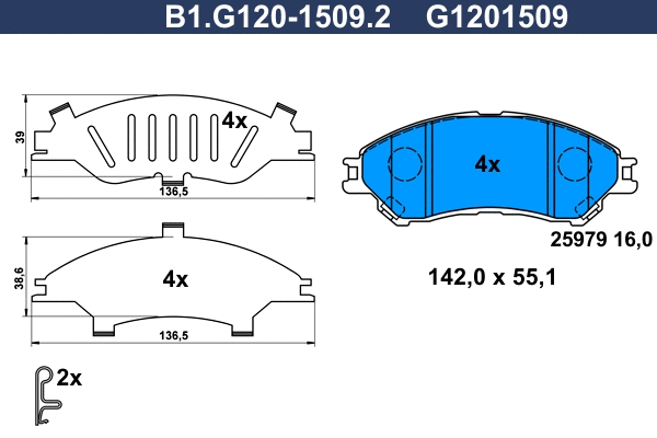 B1.G120-1509.2 GALFER Комплект тормозных колодок, дисковый тормоз (фото 1)