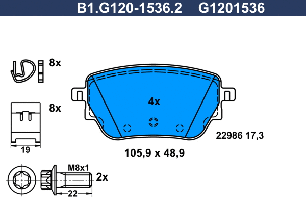 B1.G120-1536.2 GALFER Комплект тормозных колодок, дисковый тормоз (фото 1)