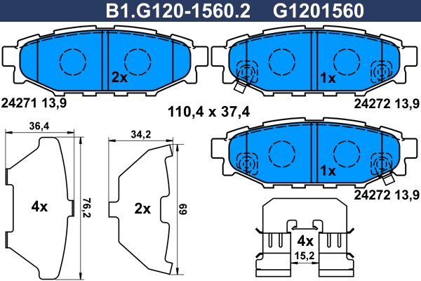B1.G120-1560.2 GALFER Комплект тормозных колодок, дисковый тормоз (фото 1)