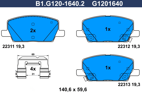 B1.G120-1640.2 GALFER Комплект тормозных колодок, дисковый тормоз (фото 1)