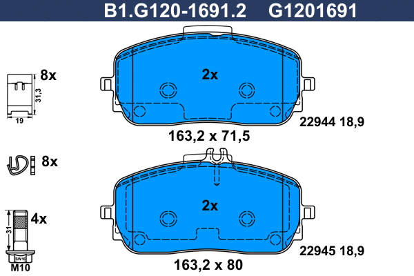 B1.G120-1691.2 GALFER Комплект тормозных колодок, дисковый тормоз (фото 1)