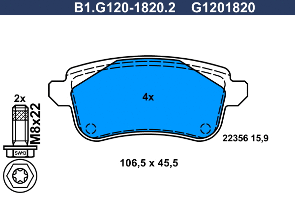 B1.G120-1820.2 GALFER Комплект тормозных колодок, дисковый тормоз (фото 1)