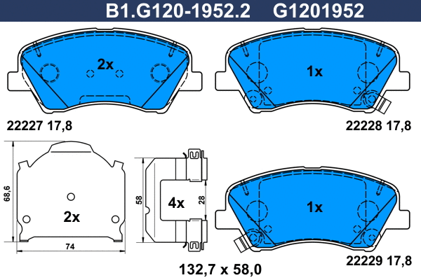 B1.G120-1952.2 GALFER Комплект тормозных колодок, дисковый тормоз (фото 1)