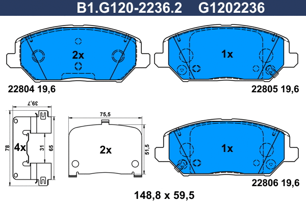 B1.G120-2236.2 GALFER Комплект тормозных колодок, дисковый тормоз (фото 1)