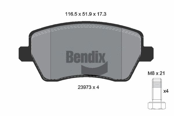 BPD1003 BENDIX Braking Комплект тормозных колодок, дисковый тормоз (фото 1)
