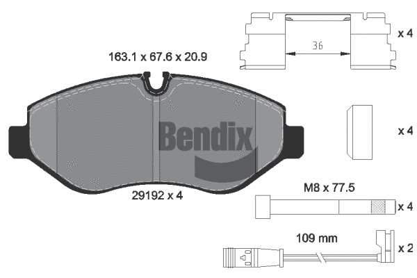 BPD1008 BENDIX Braking Комплект тормозных колодок, дисковый тормоз (фото 1)