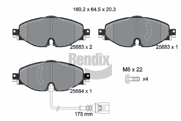 BPD1016 BENDIX Braking Комплект тормозных колодок, дисковый тормоз (фото 1)