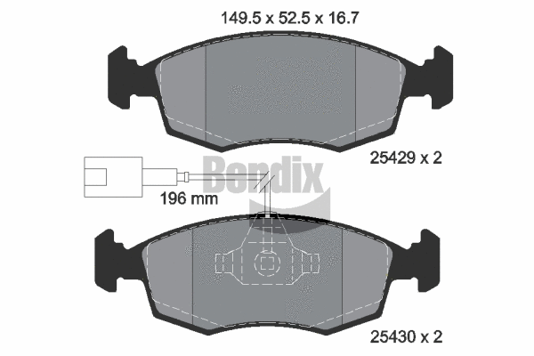 BPD1033 BENDIX Braking Комплект тормозных колодок, дисковый тормоз (фото 1)