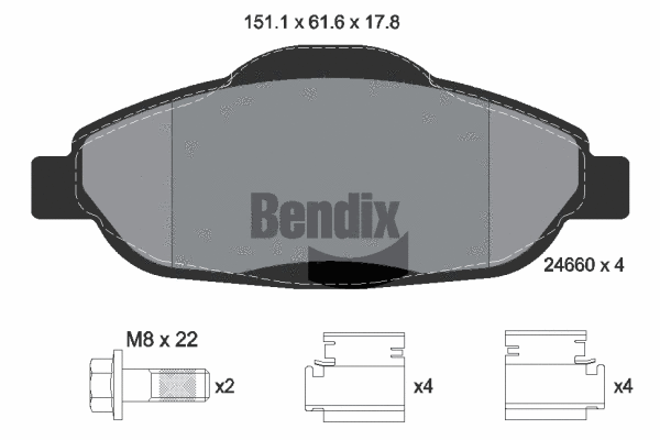 BPD1036 BENDIX Braking Комплект тормозных колодок, дисковый тормоз (фото 1)