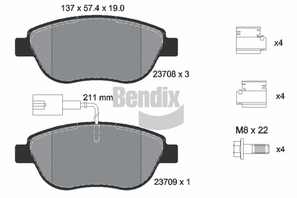 BPD1039 BENDIX Braking Комплект тормозных колодок, дисковый тормоз (фото 1)