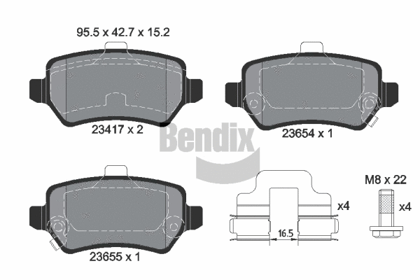 BPD1057 BENDIX Braking Комплект тормозных колодок, дисковый тормоз (фото 1)