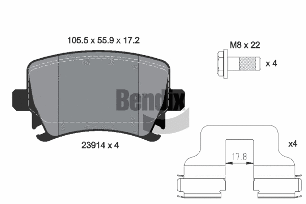 BPD1062 BENDIX Braking Комплект тормозных колодок, дисковый тормоз (фото 1)