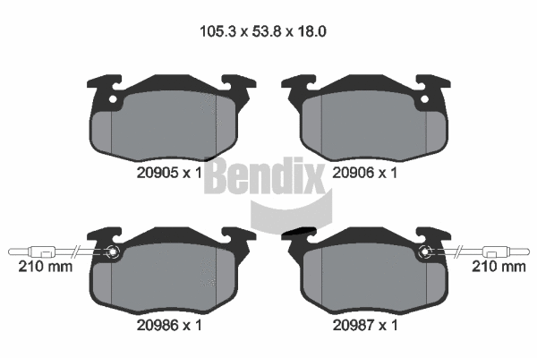 BPD1063 BENDIX Braking Комплект тормозных колодок, дисковый тормоз (фото 1)