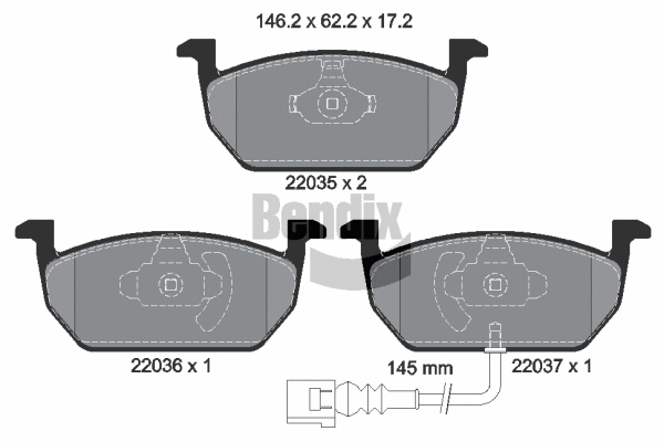 BPD1092 BENDIX Braking Комплект тормозных колодок, дисковый тормоз (фото 1)