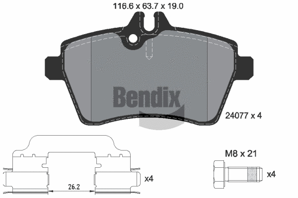 BPD1105 BENDIX Braking Комплект тормозных колодок, дисковый тормоз (фото 1)