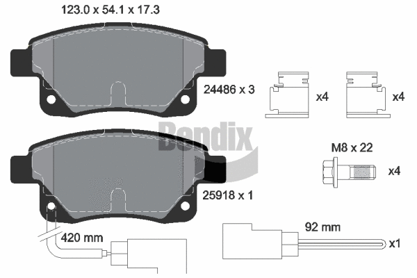 BPD1121 BENDIX Braking Комплект тормозных колодок, дисковый тормоз (фото 1)