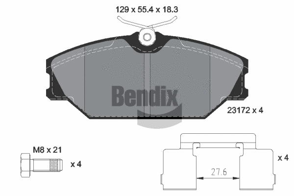 BPD1127 BENDIX Braking Комплект тормозных колодок, дисковый тормоз (фото 1)