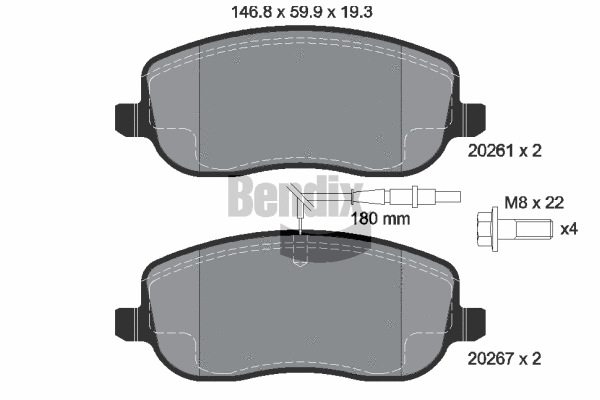 BPD1128 BENDIX Braking Комплект тормозных колодок, дисковый тормоз (фото 1)