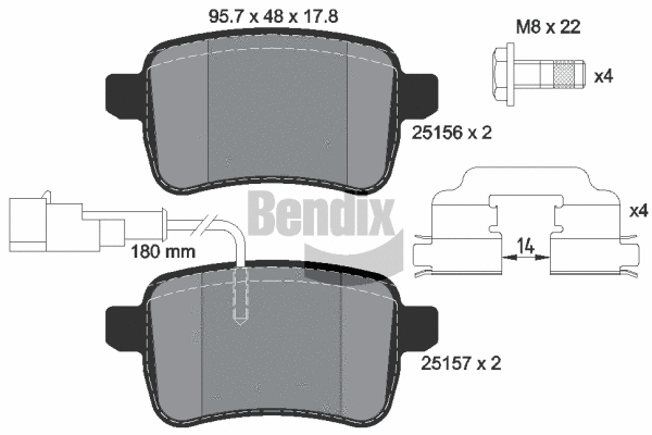 BPD1156 BENDIX Braking Комплект тормозных колодок, дисковый тормоз (фото 1)