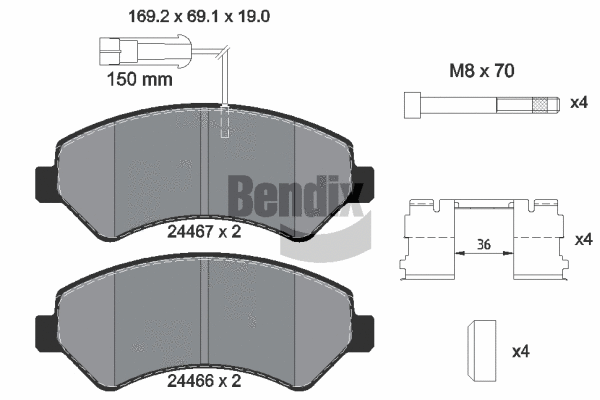 BPD1206 BENDIX Braking Комплект тормозных колодок, дисковый тормоз (фото 1)