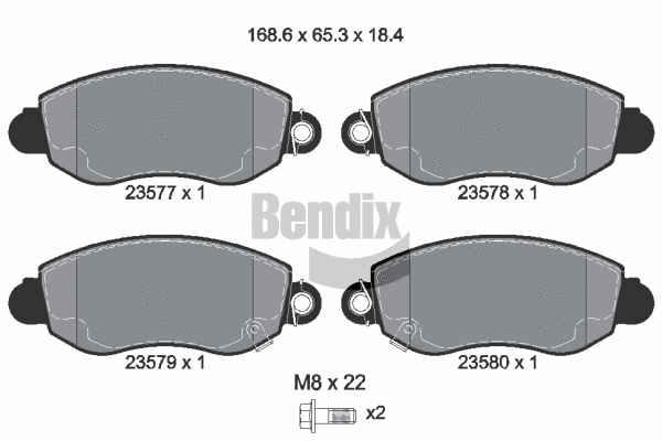 BPD1227 BENDIX Braking Комплект тормозных колодок, дисковый тормоз (фото 1)